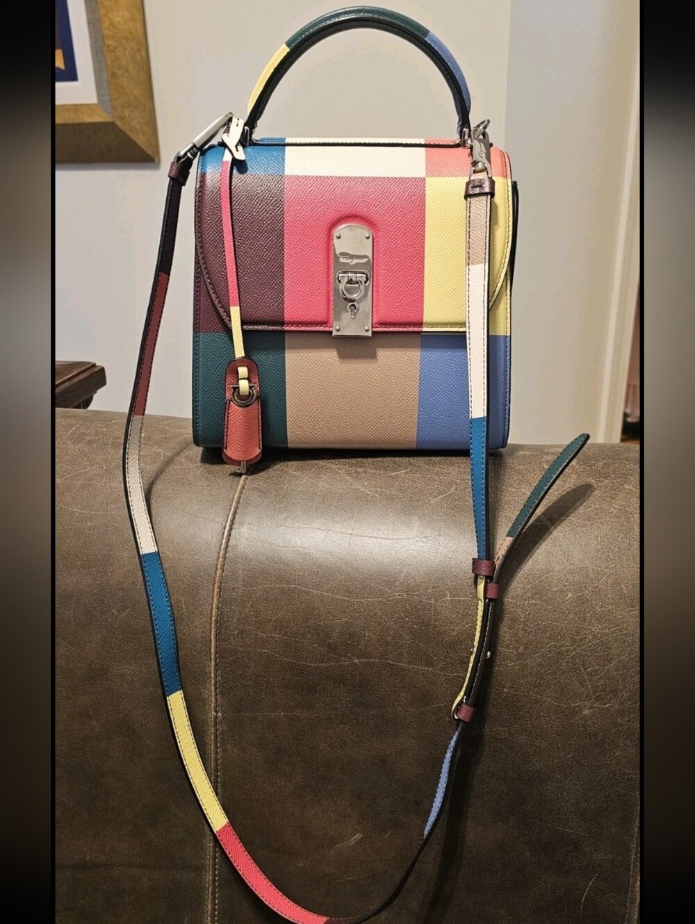 SALVATORE FERRAGAMO Boxyz Striped Cord/Leather Satchel Bag Crossbody $3900-EUC